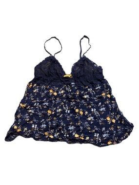 Y2K British Vintage NEXT Garden Rose Floral Lace Cami Top (Navy/Multi) Size 10
